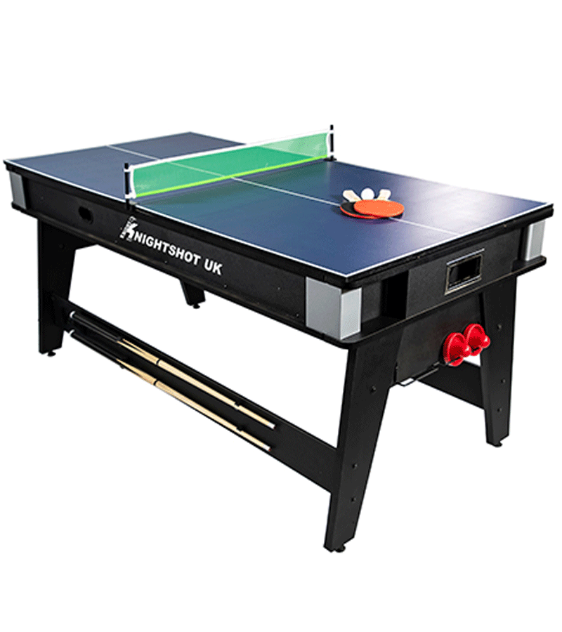 6Ft Multi-Game Table 4 in 1 Billiard, Air Hockey, Table Tennis and Dining Top in Black Finishing 